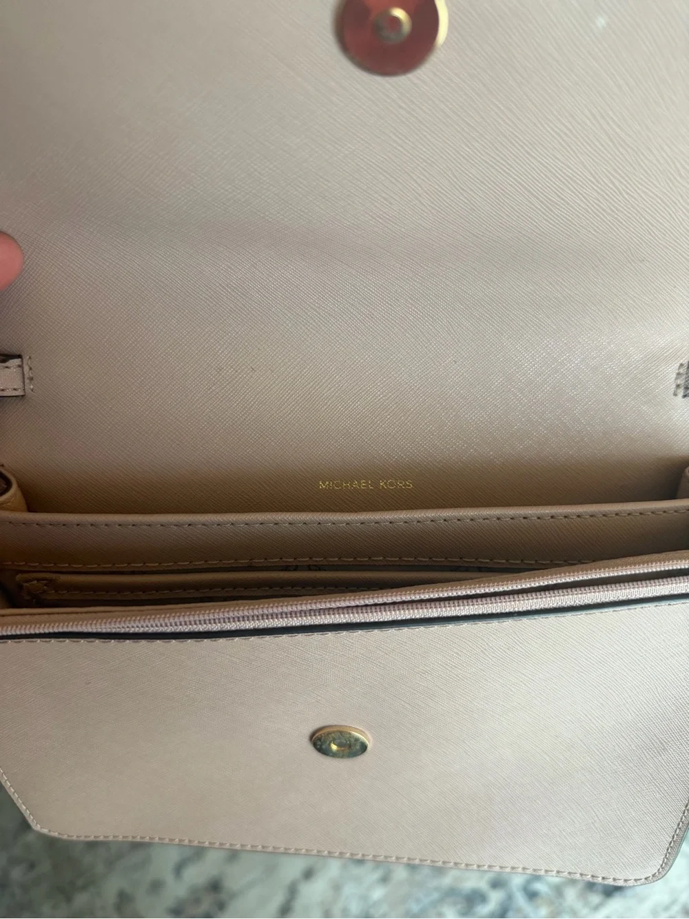 Daniela Large Saffiano Leather Crossbody Bag (Color: Fawn)